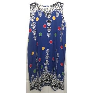 NWOT Patterned Polka Dot Dress L Sleeveless Pocket Round Collar Front Ribbon